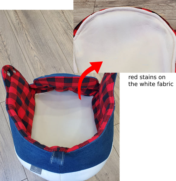 Deep discount "Seconds" SALE! Sneaker Cat Bed in Black & Red Tartan Fleece