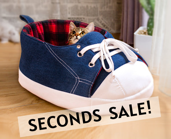 Deep discount "Seconds" SALE! Sneaker Cat Bed in Black & Red Tartan Fleece