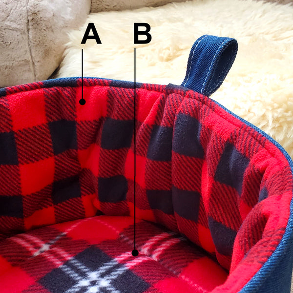 Deep discount "Seconds" SALE! Sneaker Cat Bed in Black & Red Tartan Fleece