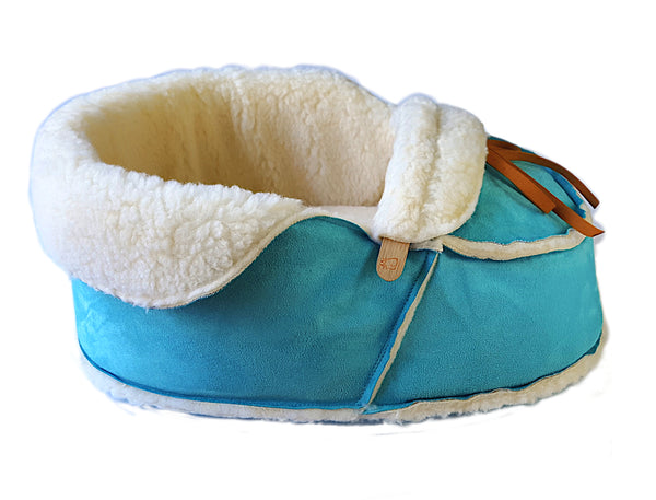 blue shoe moccasin cat bed side view