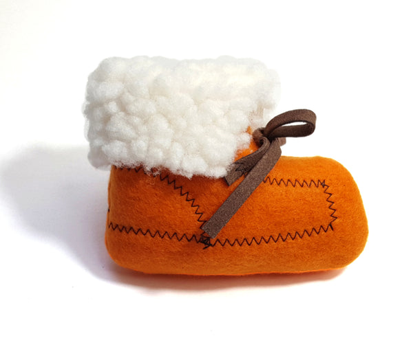 orange felt shoe catnip toy