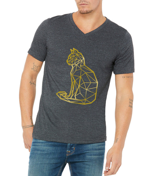 SALE: Gold Geometric Cat T-shirt: V Neck; Crew Neck; Long Sleeve