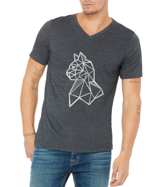 silver cat print on v neck tee