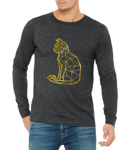 long sleeve tee with gold cat print