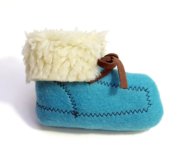 handmade blue moccasin cat toy