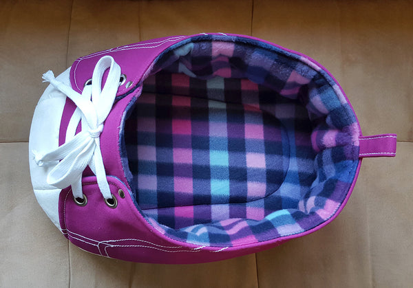 Top View of Purple Sneaker Pet Bed to see the zoomy interior