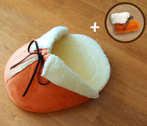 Orange Slipper Cat Bed with A Matching Catnip Toy; Made in USA