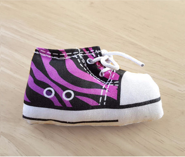 Sneaker Catnip Toy in purple zebra